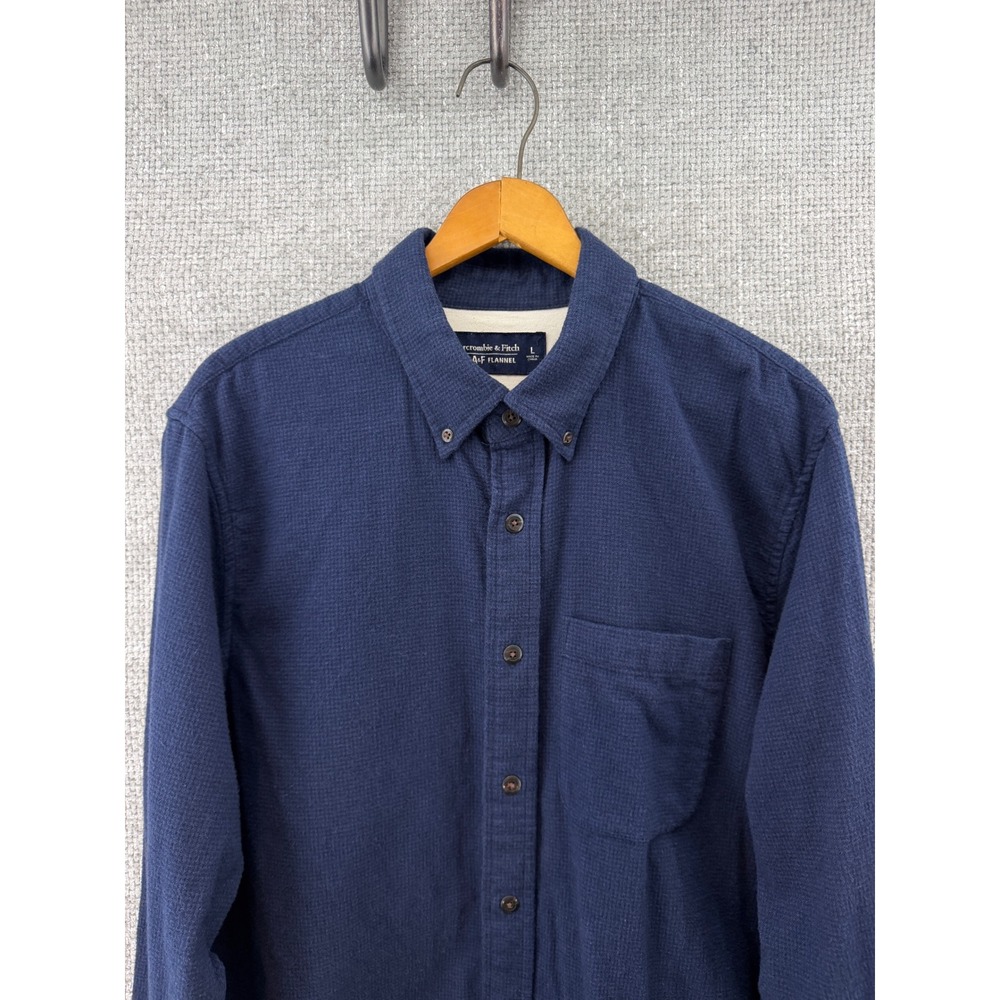 Abercrombie & Fitch Mens Large Navy Blue Soft A&F Flannel Button Down Shirt‎